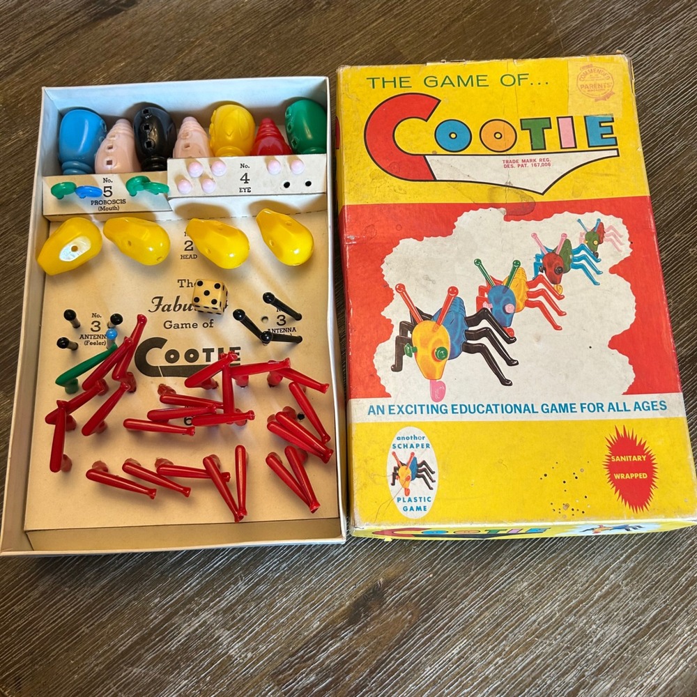 Vintage 1949 Schaper Cootie Game No. 200 Plastic Bug Building Game Original Box
